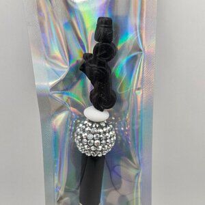 Black Motorcycle Beaded Pen with Rhinestones & Spare Ink Cartridge - Handmade